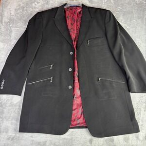 Blu Martini Blazer Mens 46 Black Red Paisley Lining Zipper‎ Pockets Fashion Coat